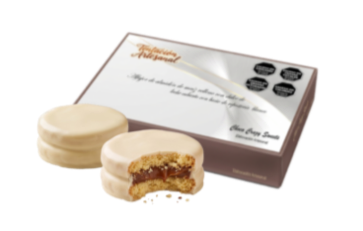Caja x 6 Alfajores de almidón de máiz  bañados en chocolate blanco