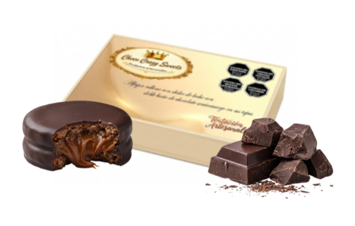Caja x 6 Alfajores  con doble  baño de chocolate semiamargo en sus tapas