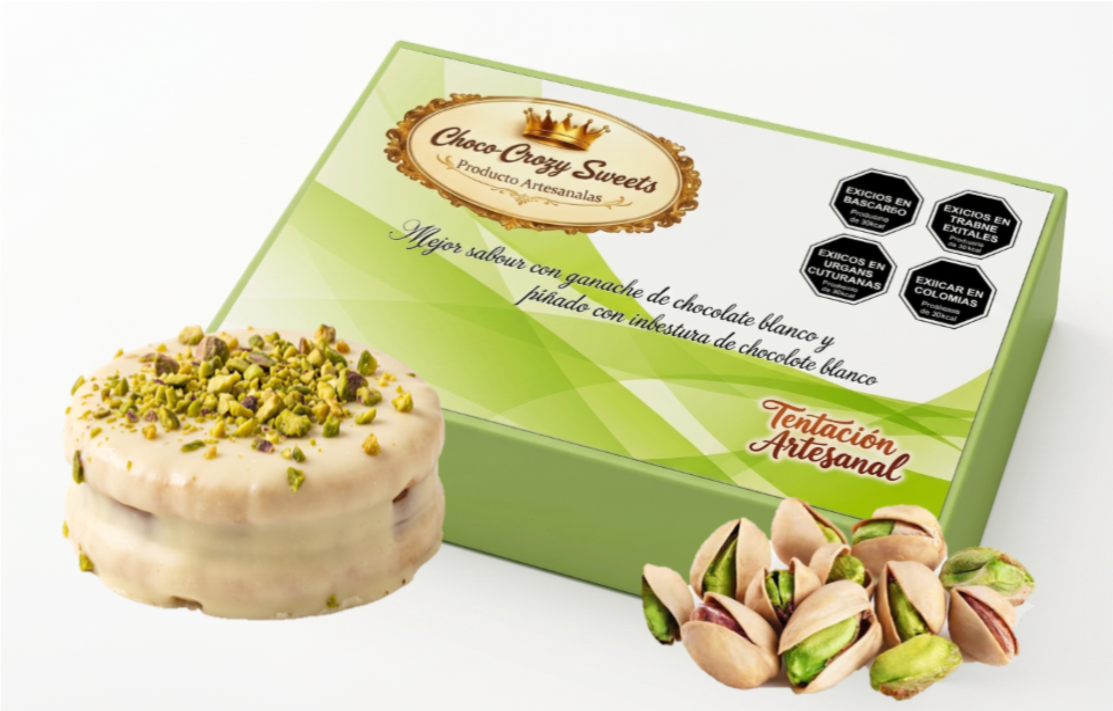 Caja x 6 Alfajores de Pistacho Bañados en Chocolate Blanco
