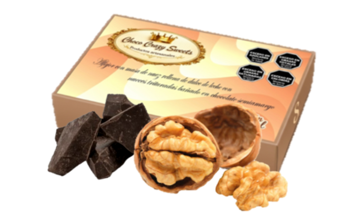 Caja x 6 Alfajores de Nuez bañados en chocolate semiamargo