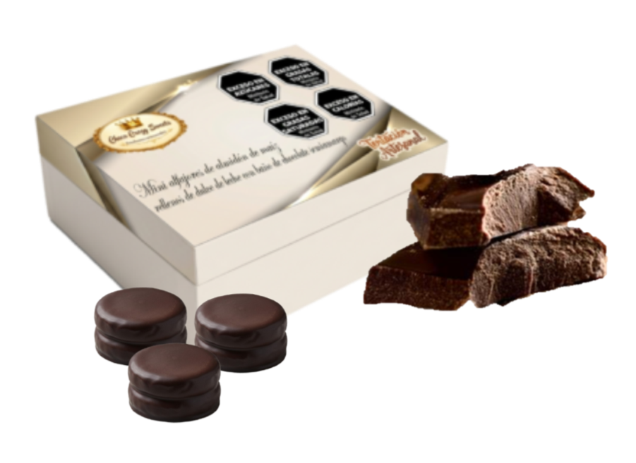 Caja x 12 Mini alfajores de almidón de maíz bañados en chocolate semiamargo