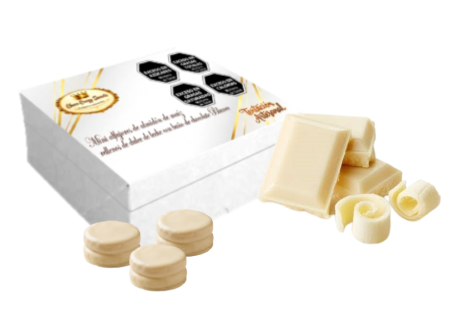 Caja x 12 Mini alfajores de almidón de maíz  bañados en chocolate blanco