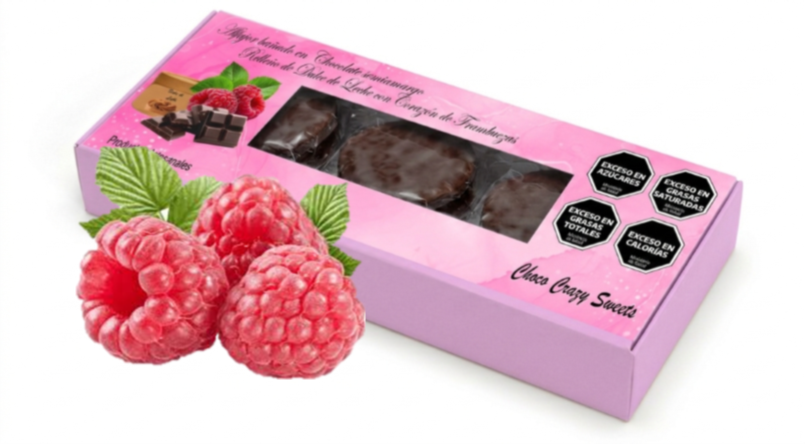 Caja Patagónicos x 3 Alfajores Corazón de Frambuesas Baño en chocolate semiamargo
