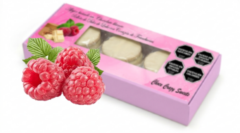 Caja Patagónicos x 3 Alfajores Corazón de Frambuesas Baño en chocolate blanco