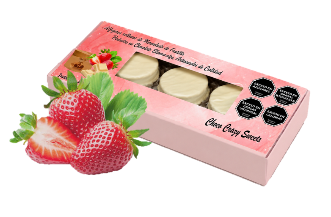 Caja Patagónicos x 3 Alfajores  Corazón de frutillas Baño en chocolate blanco