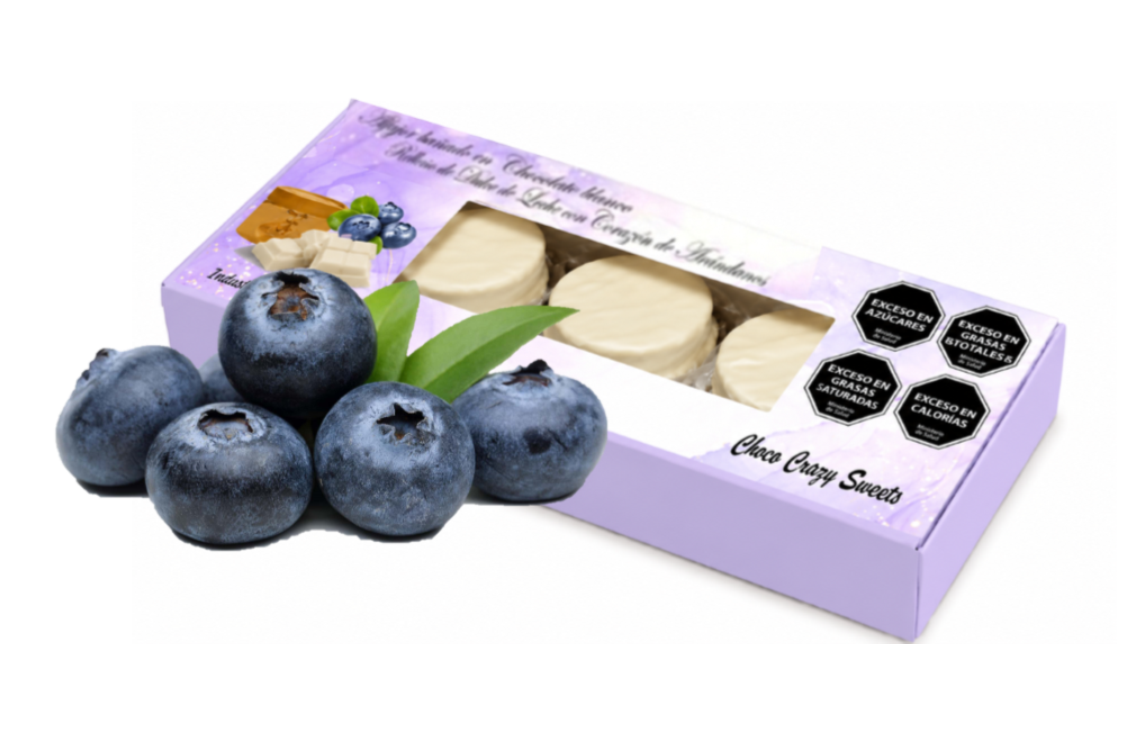 Caja Patagónicos x 3 Alfajores Corazón de arándanos Baño en chocolate blanco