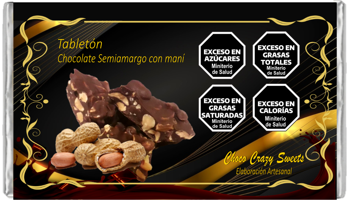 Tabletón de chocolate semiamargo con maníes