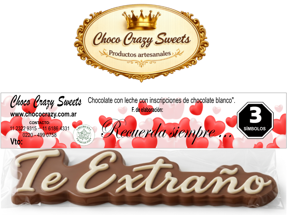 Chocofrases "Te Extraño" chocolate con leche