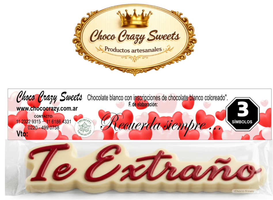 Chocofrases "Te Extraño" blanco