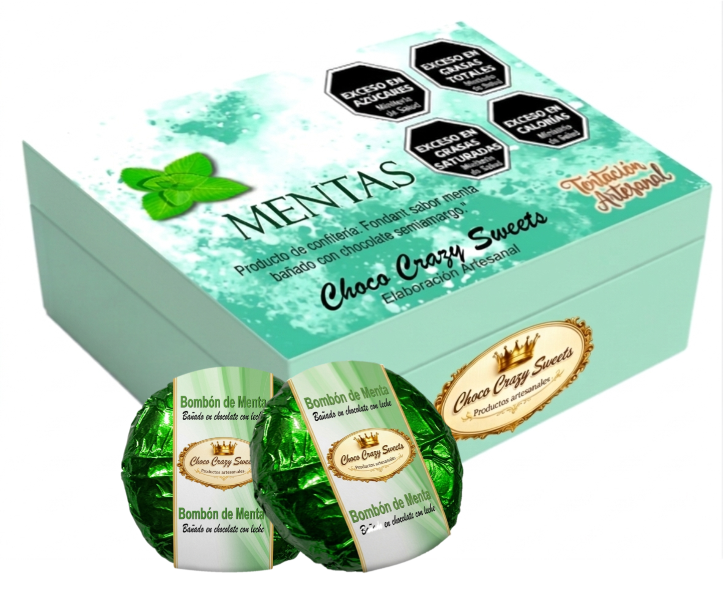 Caja x 12 medallones de menta bañados en chocolate con leche