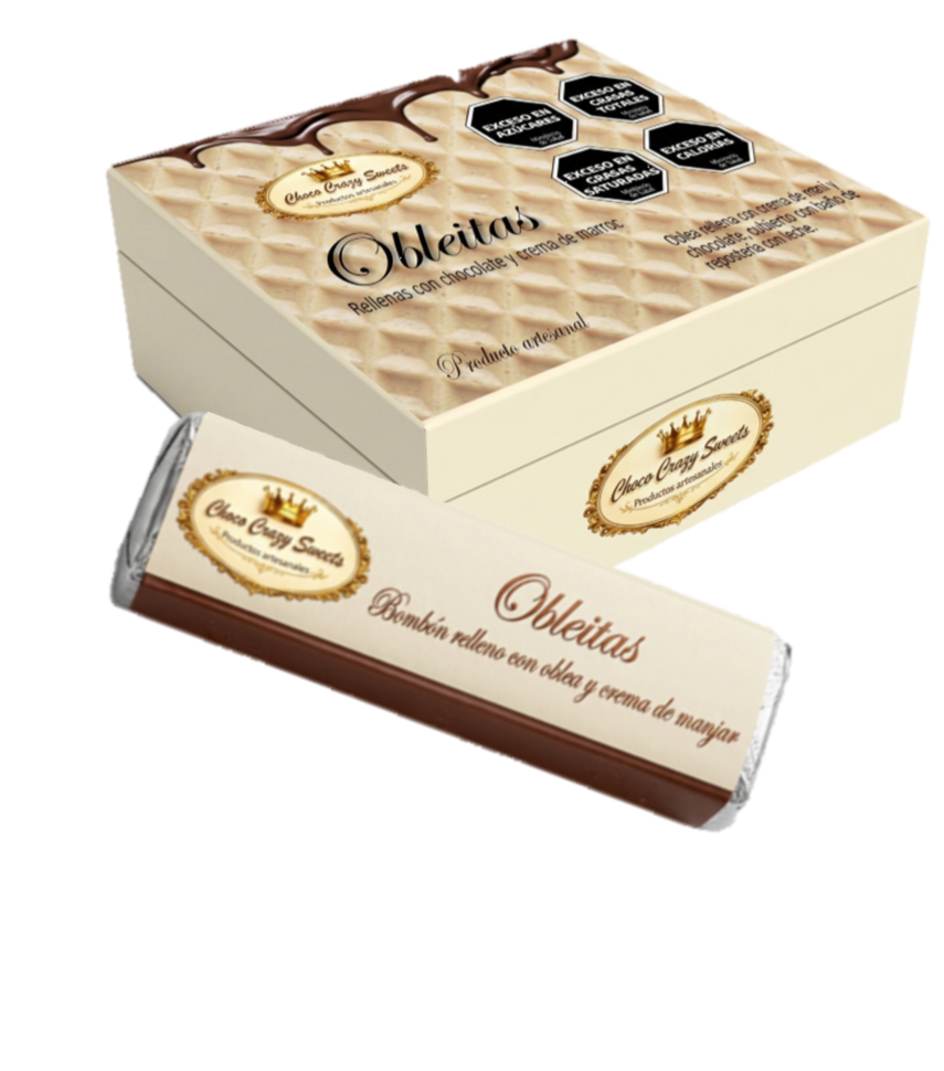 Obleitas: caja x 6 obleas rellenas bañadas en chocolate con leche